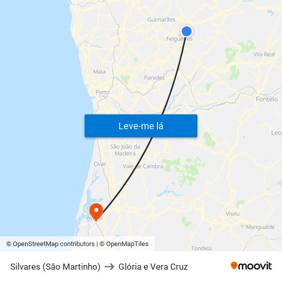 Silvares (São Martinho) to Glória e Vera Cruz map