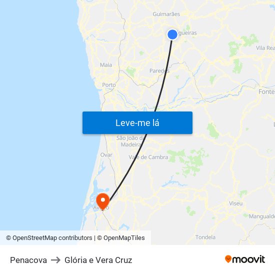 Penacova to Glória e Vera Cruz map