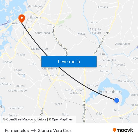 Fermentelos to Glória e Vera Cruz map