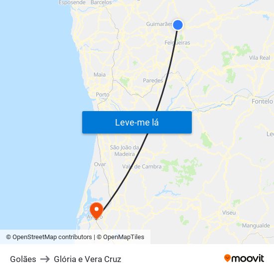 Golães to Glória e Vera Cruz map