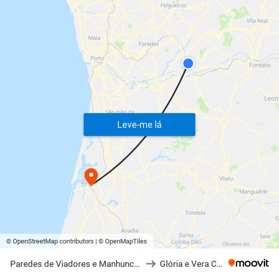 Paredes de Viadores e Manhuncelos to Glória e Vera Cruz map