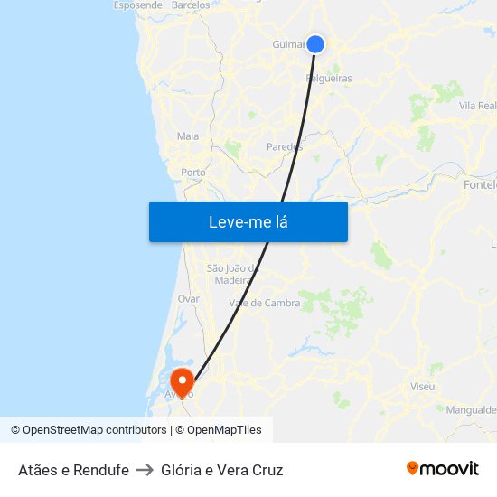 Atães e Rendufe to Glória e Vera Cruz map