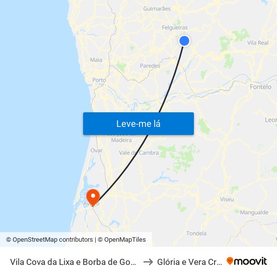 Vila Cova da Lixa e Borba de Godim to Glória e Vera Cruz map