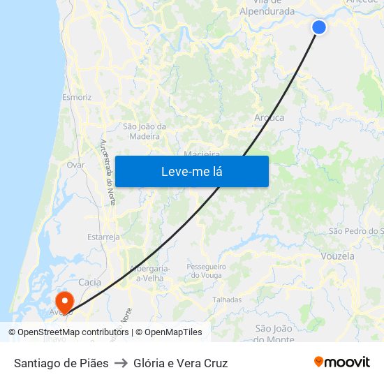 Santiago de Piães to Glória e Vera Cruz map