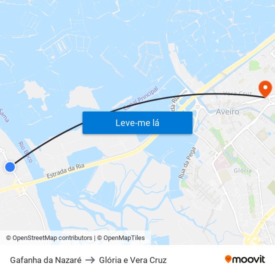 Gafanha da Nazaré to Glória e Vera Cruz map