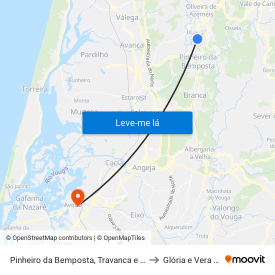 Pinheiro da Bemposta, Travanca e Palmaz to Glória e Vera Cruz map