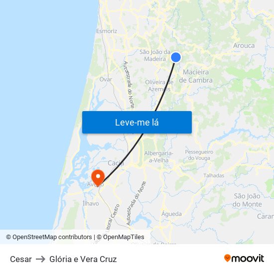 Cesar to Glória e Vera Cruz map