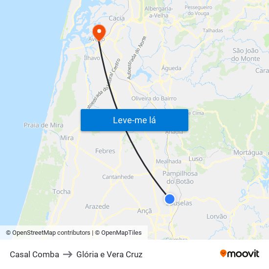 Casal Comba to Glória e Vera Cruz map