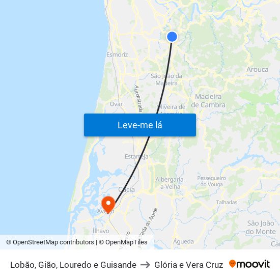 Lobão, Gião, Louredo e Guisande to Glória e Vera Cruz map