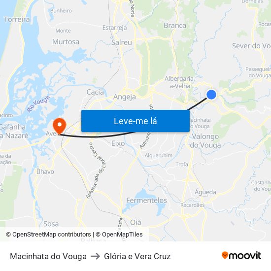 Macinhata do Vouga to Glória e Vera Cruz map