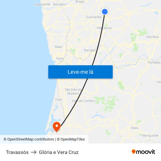 Travassós to Glória e Vera Cruz map