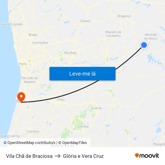 Vila Chã de Braciosa to Glória e Vera Cruz map