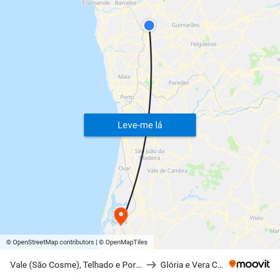 Vale (São Cosme), Telhado e Portela to Glória e Vera Cruz map