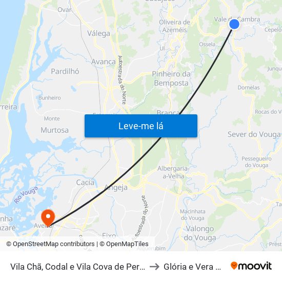 Vila Chã, Codal e Vila Cova de Perrinho to Glória e Vera Cruz map