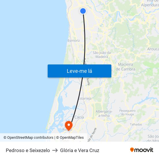 Pedroso e Seixezelo to Glória e Vera Cruz map