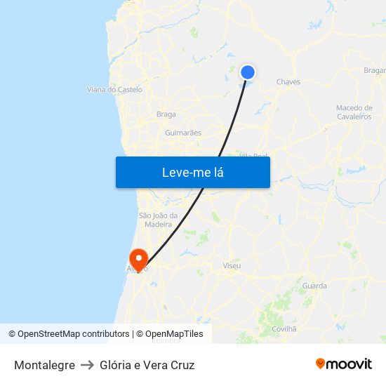 Montalegre to Glória e Vera Cruz map