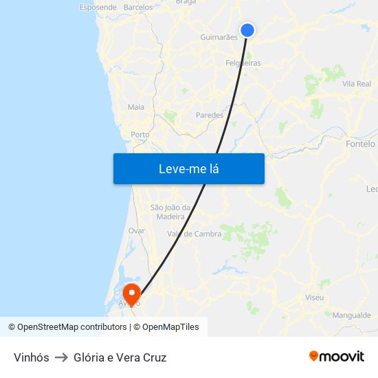 Vinhós to Glória e Vera Cruz map