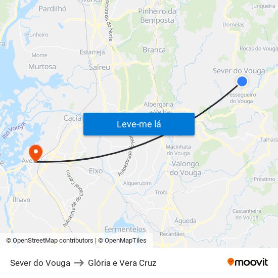 Sever do Vouga to Glória e Vera Cruz map