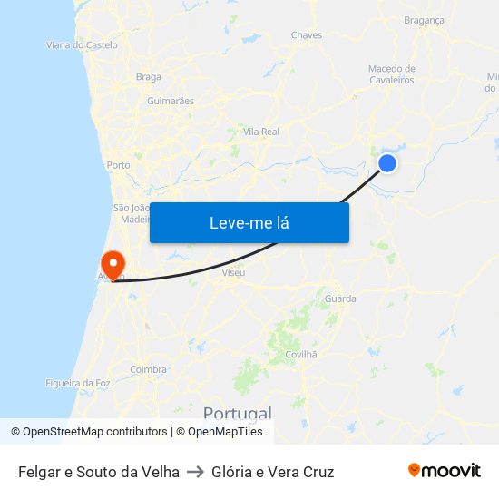 Felgar e Souto da Velha to Glória e Vera Cruz map