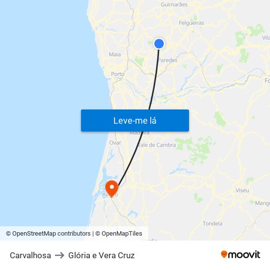 Carvalhosa to Glória e Vera Cruz map