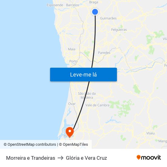 Morreira e Trandeiras to Glória e Vera Cruz map