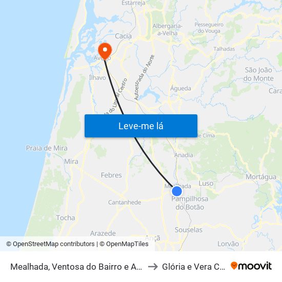 Mealhada, Ventosa do Bairro e Antes to Glória e Vera Cruz map