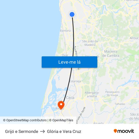 Grijó e Sermonde to Glória e Vera Cruz map