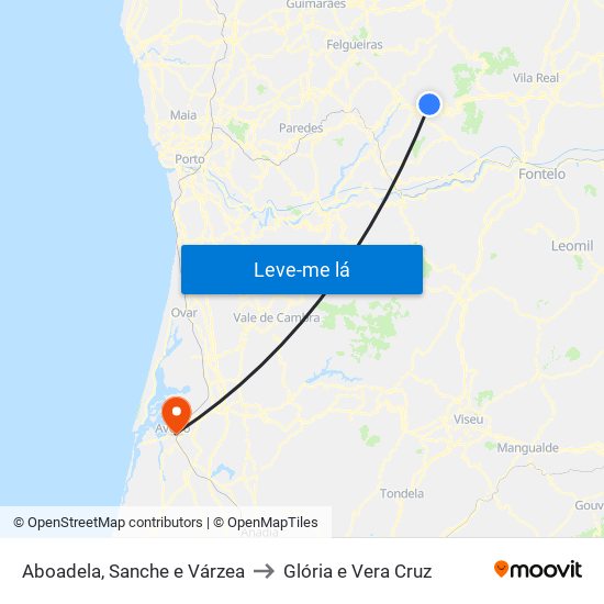 Aboadela, Sanche e Várzea to Glória e Vera Cruz map