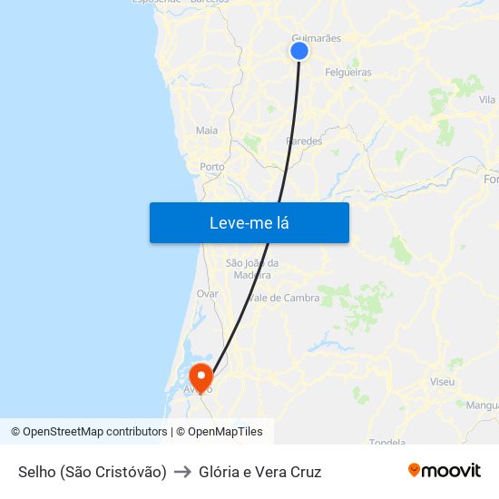 Selho (São Cristóvão) to Glória e Vera Cruz map