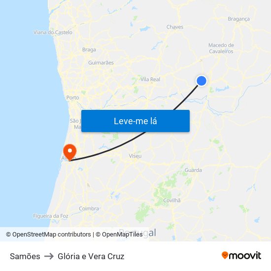 Samões to Glória e Vera Cruz map