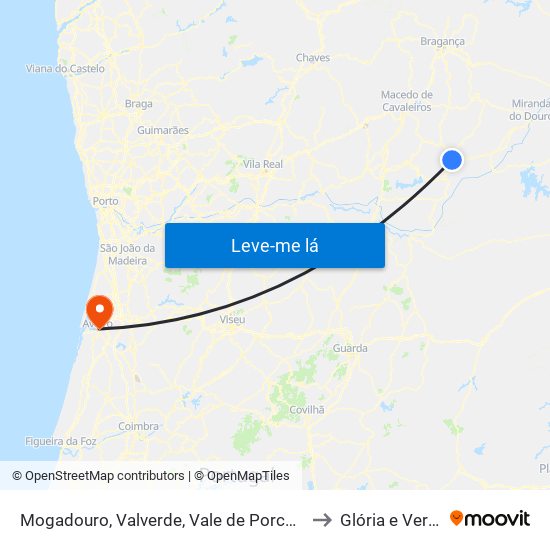 Mogadouro, Valverde, Vale de Porco e Vilar de Rei to Glória e Vera Cruz map