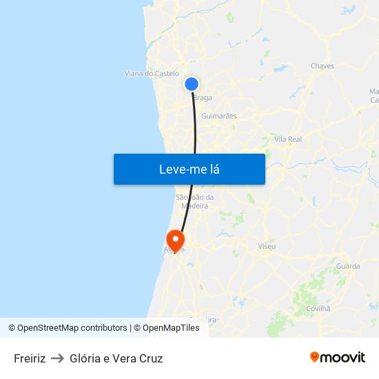 Freiriz to Glória e Vera Cruz map