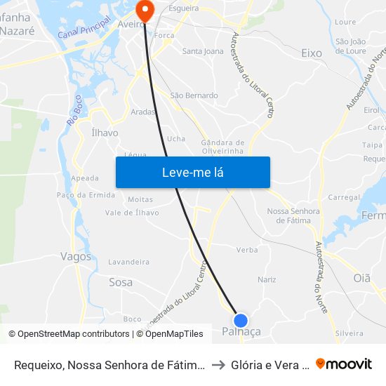 Requeixo, Nossa Senhora de Fátima e Nariz to Glória e Vera Cruz map