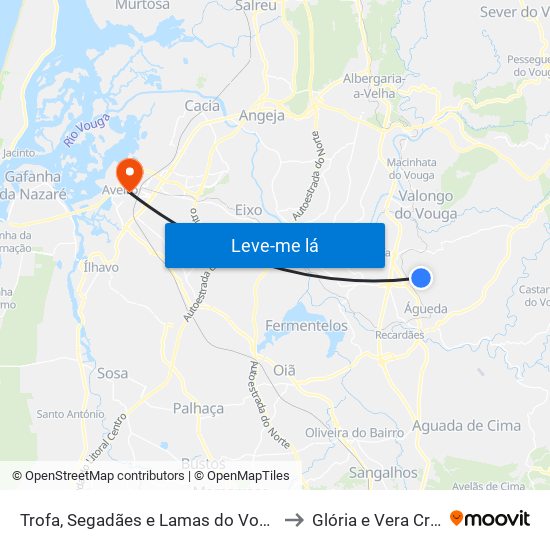 Trofa, Segadães e Lamas do Vouga to Glória e Vera Cruz map