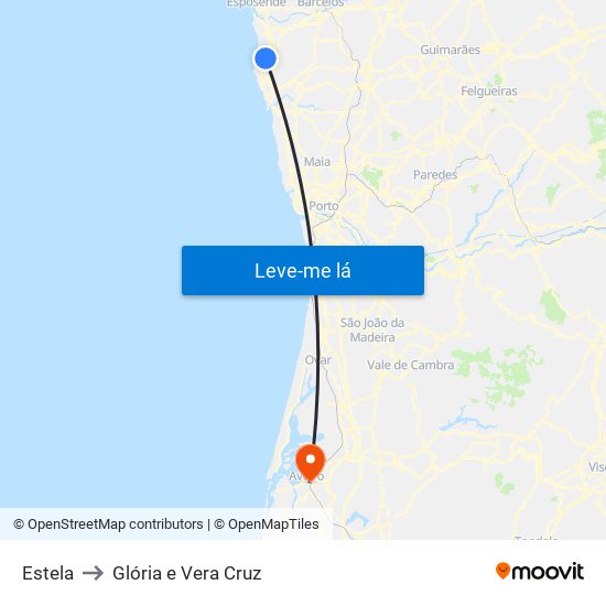 Estela to Glória e Vera Cruz map