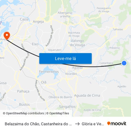 Belazaima do Chão, Castanheira do Vouga e Agadão to Glória e Vera Cruz map