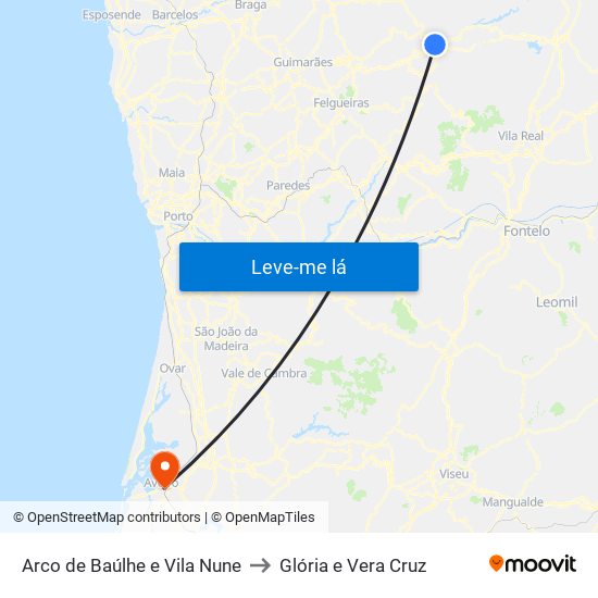 Arco de Baúlhe e Vila Nune to Glória e Vera Cruz map