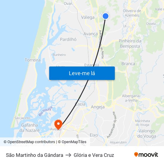 São Martinho da Gândara to Glória e Vera Cruz map