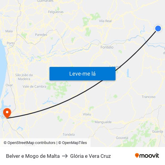 Belver e Mogo de Malta to Glória e Vera Cruz map