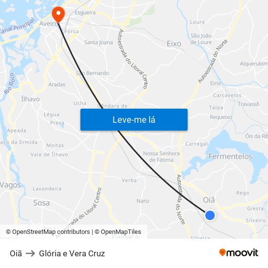 Oiã to Glória e Vera Cruz map