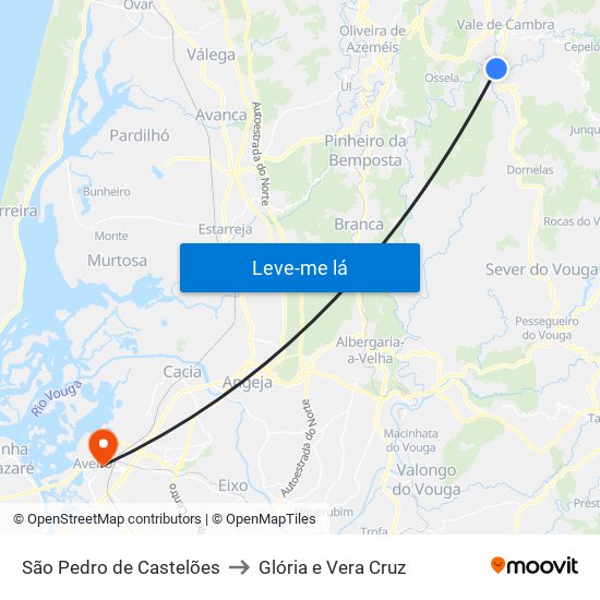 São Pedro de Castelões to Glória e Vera Cruz map