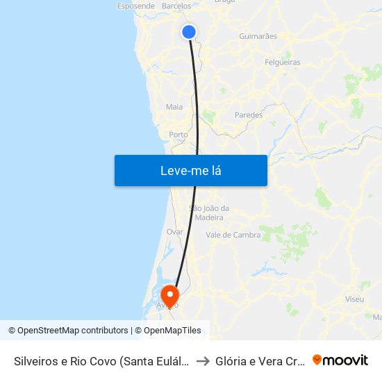 Silveiros e Rio Covo (Santa Eulália) to Glória e Vera Cruz map