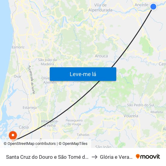 Santa Cruz do Douro e São Tomé de Covelas to Glória e Vera Cruz map