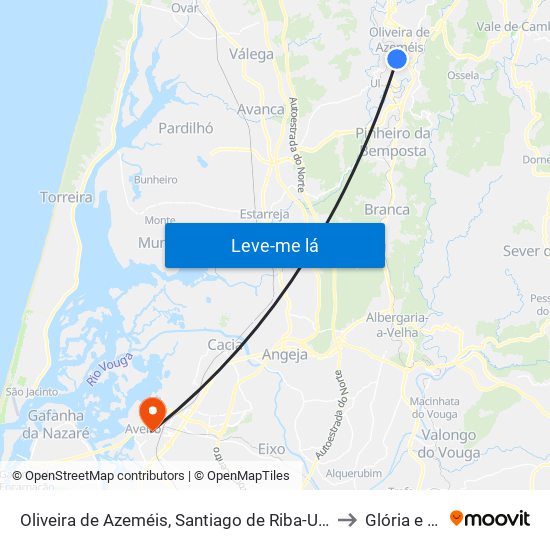 Oliveira de Azeméis, Santiago de Riba-Ul, Ul, Macinhata da Seixa e Madail to Glória e Vera Cruz map