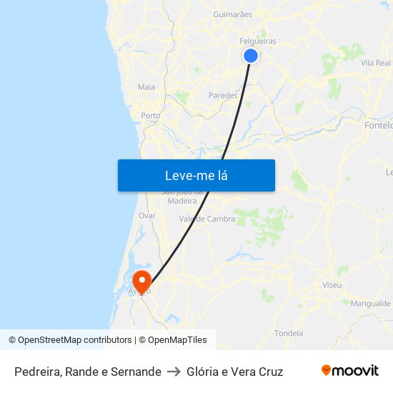 Pedreira, Rande e Sernande to Glória e Vera Cruz map