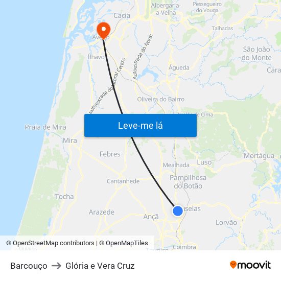 Barcouço to Glória e Vera Cruz map