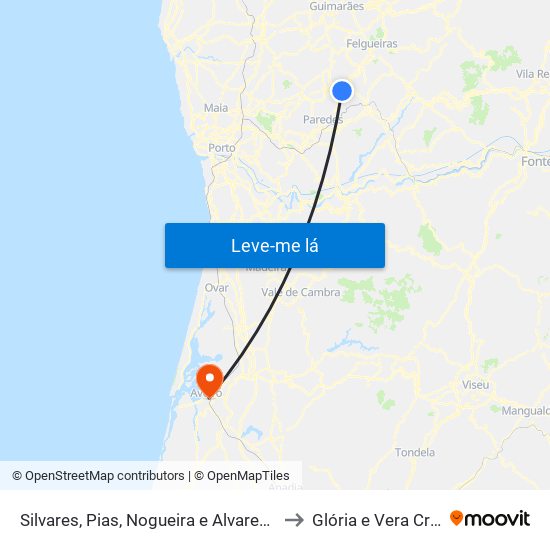 Silvares, Pias, Nogueira e Alvarenga to Glória e Vera Cruz map