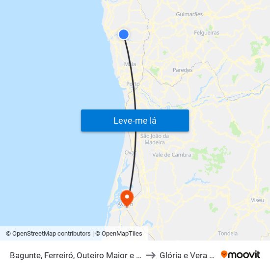 Bagunte, Ferreiró, Outeiro Maior e Parada to Glória e Vera Cruz map