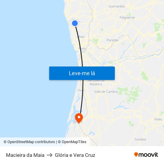 Macieira da Maia to Glória e Vera Cruz map