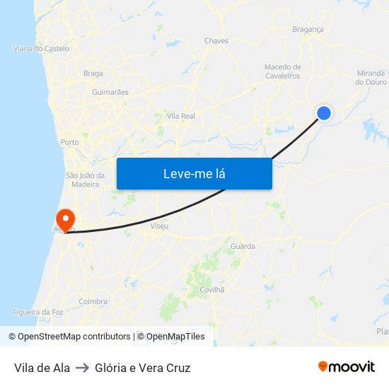 Vila de Ala to Glória e Vera Cruz map